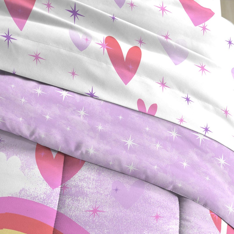 dream FACTORY Kids 5-Piece Complete Set Easy-Wash Super Soft Microfiber Comforter Bedding, Twin, Purple Unicorn Rainbow - Image 5